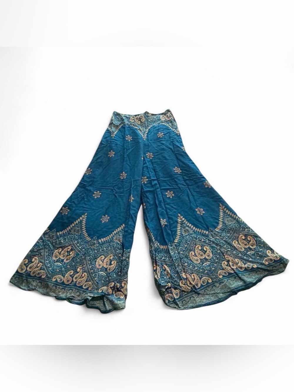 Bohemian Wide-Leg Teal Palazzo Pants